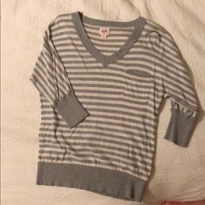 Light weight-3/4 sleeve- grey-white strip vneck